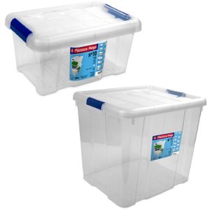 4x Opbergboxen/opbergdozen met deksel 5 en 35 liter kunststof transparant/blauw