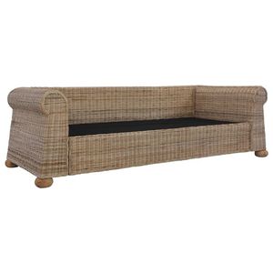 The Living Store Rattan Sofa Set - 195x78x67 cm - Natural Rattan - Removable Cushion Covers - Includes 3 seat cushions