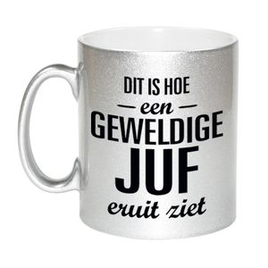 Zilveren geweldige juf cadeau koffiemok / theebeker 330 ml