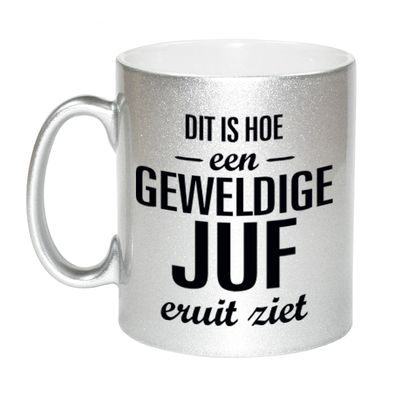 Zilveren geweldige juf cadeau koffiemok / theebeker 330 ml Zilveren geweldige juf cadeau koffiemok / theebeker 330 ml