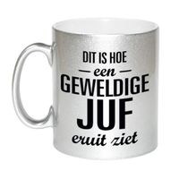 Zilveren geweldige juf cadeau koffiemok / theebeker 330 ml