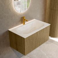 Badmeubel Mondiaz Kurve-Dlux | 80 cm cm | Meubelkleur Dusk | Wastafelkleur Ostra | Solid surface | Wasbak midden spoelbak | 1 kraangat