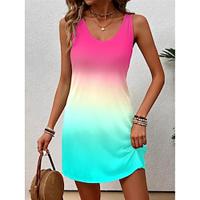 Dames Zonnejurk Tank-jurk Ombre Kleurgradatie Afdrukken Strakke ronde hals Mini-jurk Stijlvol Vakantie Mouwloos Zomer Lightinthebox - thumbnail