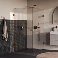 BRAUER Void Carving Douchecabine - 90x140x200cm - draaideur - glascoating - omkeerbaar - helder glas - geborsteld koper PVD GS-VOCC1H90140200GK