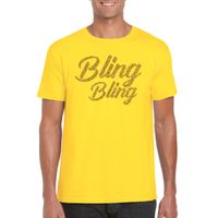 Glitter glamour feest t-shirt heren - bling bling goud - geel - feestkleding