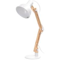 Stijlvolle LED Bureaulamp met E27 Fitting - Mat Wit en Bruin Hout