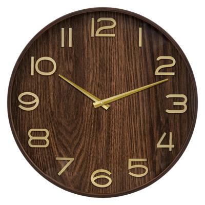 Wandklok/muur klok - Woody - Dia 55 cm - hout - bruin - keuken/kamer
