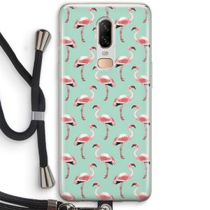 Flamingoprint groen: OnePlus 6 Transparant Hoesje met koord