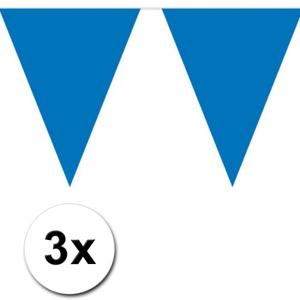 Party Vlaggenlijn puntvlaggetjes - 3x - kunststof - blauw - 10 meter - Slinger - versiering