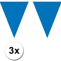 Party Vlaggenlijn puntvlaggetjes - 3x - kunststof - blauw - 10 meter - Slinger - versiering