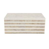 vtwonen Opbergbox met Deksel - Wit Gestreept - Hars - 30x18x12cm