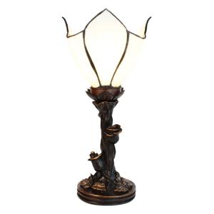 HAES DECO - Tiffany Tafellamp Bloem Wit, Bruin Ø 18x32 cm Fitting E14 / Lamp max 1x25W