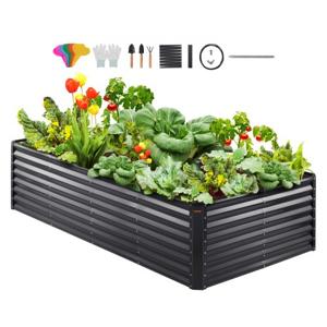 VEVOR verhoogde plantenbak bloembak tuin plantenbak patio groentebed tuinbed plantenbed donkergrijs 240x120x60cm gegalvaniseerd metaal ideaal voor het kweken van groenten fruit kruiden enz.