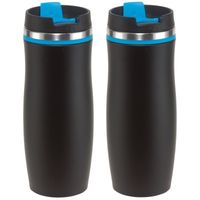 2x Thermosbekers/warmhoudbekers zwart/blauw 400 ml