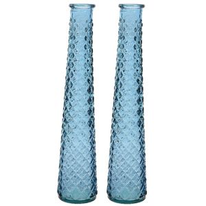 2x stuks vazen/bloemenvazen van gerecycled glas - D7 x H32 cm - blauw