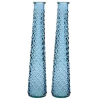 2x stuks vazen/bloemenvazen van gerecycled glas - D7 x H32 cm - blauw - thumbnail