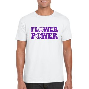 Wit Flower Power t-shirt peace tekens met paarse letters heren 2XL  -