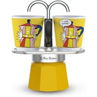 Italiaanse koffiezetset + 2 kopjes - BIALETTI - Mini-express LICHTENSTEIN - 100 ml - Roestvrij staal / Geel