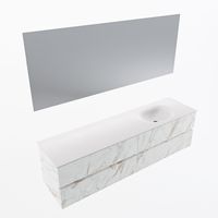 MONDIAZ VICA 180cm badmeubel onderkast Carrara 4 lades. Wastafel Moon rechts zonder kraangat, kleur Talc met spiegel LED.
