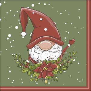 60x Kerst servetten Santa elf print 33 x 33 cm