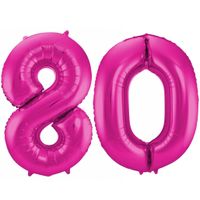 Cijfer ballonnen opblaas - Verjaardag versiering 80 jaar - 85 cm roze - thumbnail