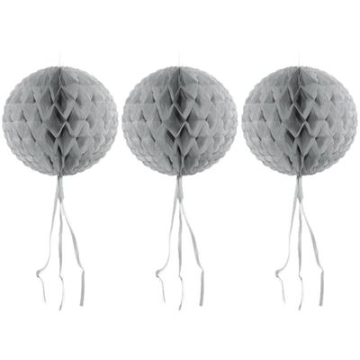 3x stuks decoratie honeycomb bol zilver 30 cm van papier