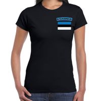 Estonia t-shirt met vlag Estland zwart op borst voor dames - thumbnail