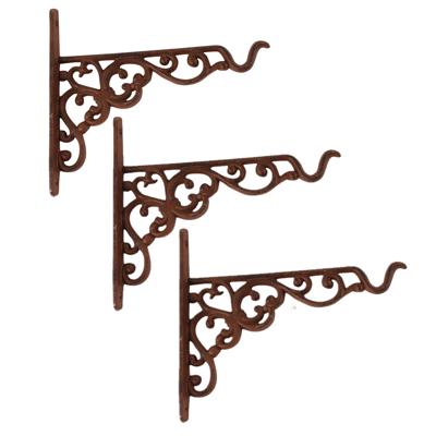 Esschert Design Muurhaak / plantenhaak met sierkrullen - 3x stuks - plantenpotten - gietijzer - 20 x