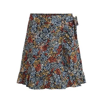 VILA gebloemde rok VIMANSAKIANA blauw/geel/rood