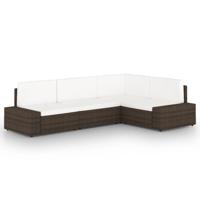 4-delige Loungeset met kussens poly rattan bruin
