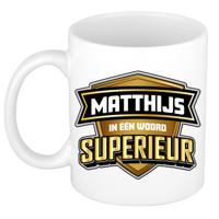 Naam mok Mathijs - wit - Superieur - keramiek - 300 ml - cadeau collega beker