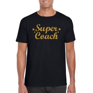 Super Coach cadeau t-shirt met gouden glitters op zwart voor heren