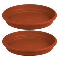 Set van 2x stuks bloempot/plantenpot onderschaal terra cotta kunststof diameter 16 cm - thumbnail