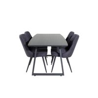 IncaBLBL eethoek eetkamertafel uitschuifbare tafel lengte cm 160 / 200 zwart en 4 Velvet Deluxe eetkamerstal zwart.