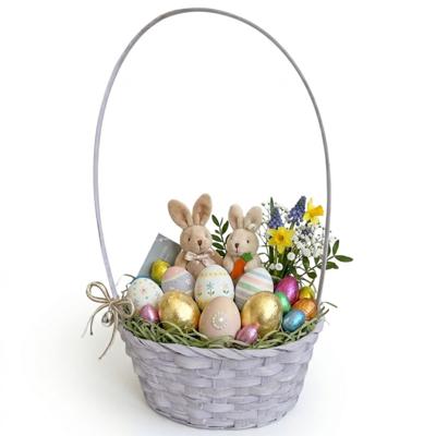 Rieten mandje met hengsel - lila paars - D20 x H38 cm - paasmandje