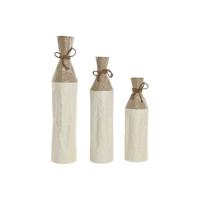 Set van 3 Vazen Home ESPRIT Wit Gouden Metaal 14 x 14 x 67 cm (3 Onderdelen)