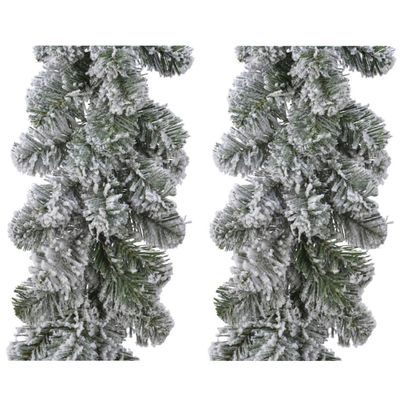 Set van 2x stuks kerst dennenslinger guirlandes groen met sneeuw 20 x 270 cm