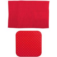 MSV Douche anti-slip mat en droogloop mat - Sevilla badkamer set - rubber/microvezel - rood