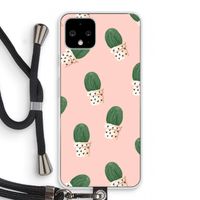 Cactusprint roze: Pixel 4 Transparant Hoesje met koord