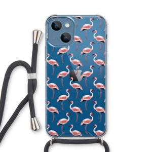 Flamingoprint groen: iPhone 13 mini Transparant Hoesje met koord