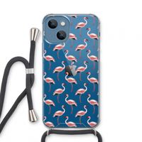 Flamingoprint groen: iPhone 13 mini Transparant Hoesje met koord