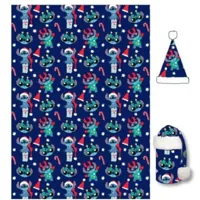 Stitch fleece plaid met kerstmuts 100 x 140 cm - polyester