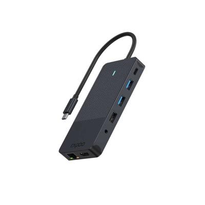 Rapoo USB-C Multiport Adapter, 12-in-1, grijs Desktop accessoire Zwart