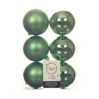 Decoris Kerstballen - 12x st - groen - D8 cm - kunststof - kerstversiering