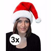 3x Kerstmuts rood pluche voor volwassenen - thumbnail