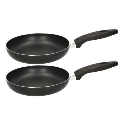 Koekenpan - 2x - zwart - D20 cm - aluminium - met dubbel antiaanbaklaag - pannen