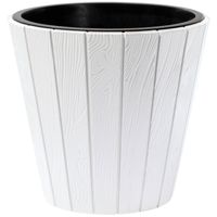 Prosperplast Plantenpot/bloempot Wood Style - buiten/binnen - kunststof - wit - D35 x H32 cm - Plantenpotten - thumbnail