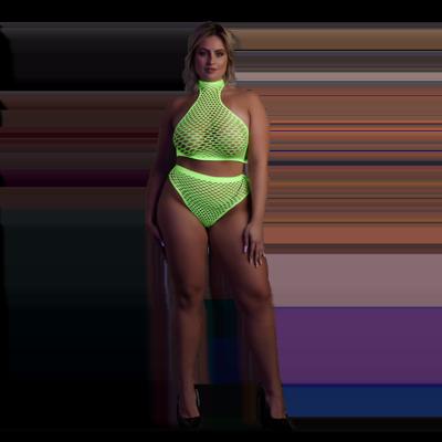 Ouch! by Shots Turtle Neck en High Waist Slip - Plus Size - Neon Groen