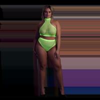 Ouch! by Shots Turtle Neck en High Waist Slip - Plus Size - Neon Groen