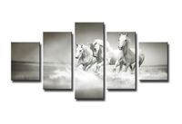 Schilderij - Galopperende Paarden, Grijs/Wit, 160X80cm, 5luik - thumbnail